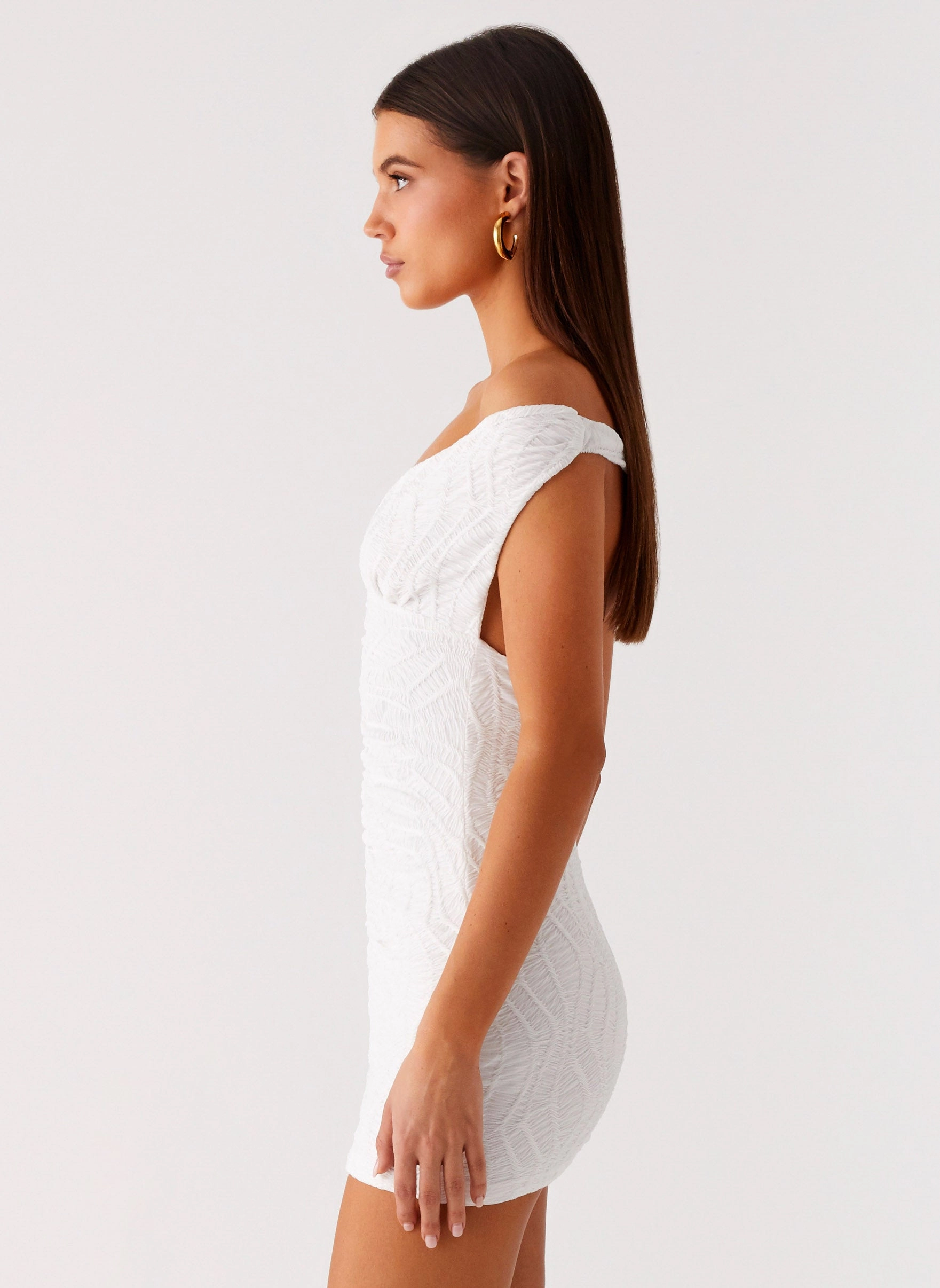 Minimalist Trim Takoda Off Shoulder Mini Dress - White Dark Tone