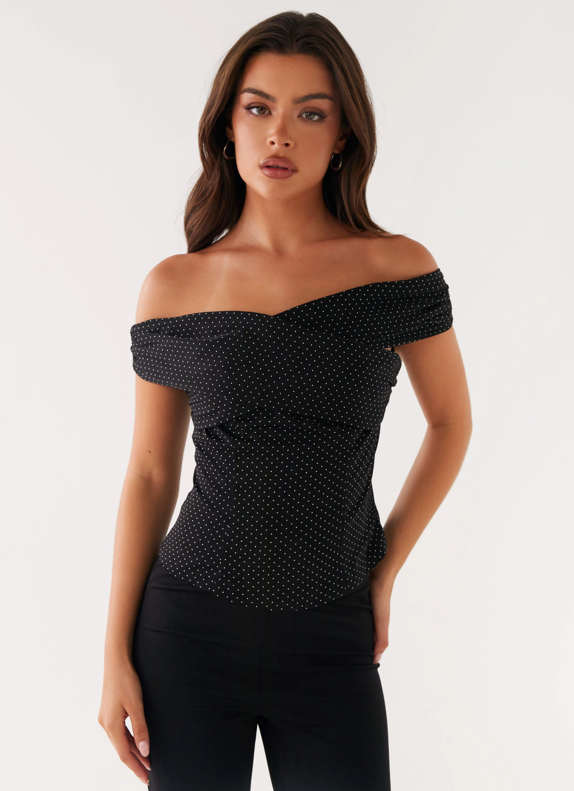 Tamera Top - Black Polka Dot RubberizedGrip Taped Neckline