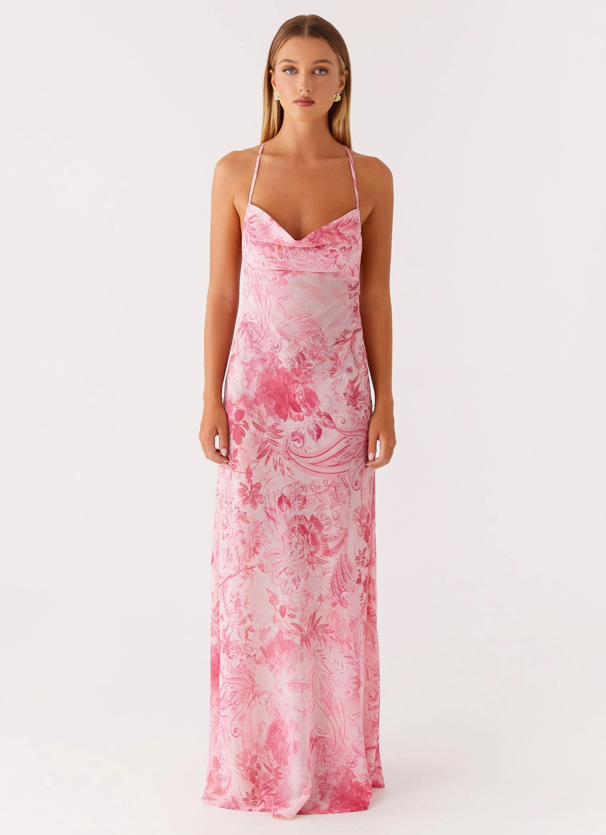 Chilly Day Wear Vibrant Hue Tara Maxi Dress - Pink Print