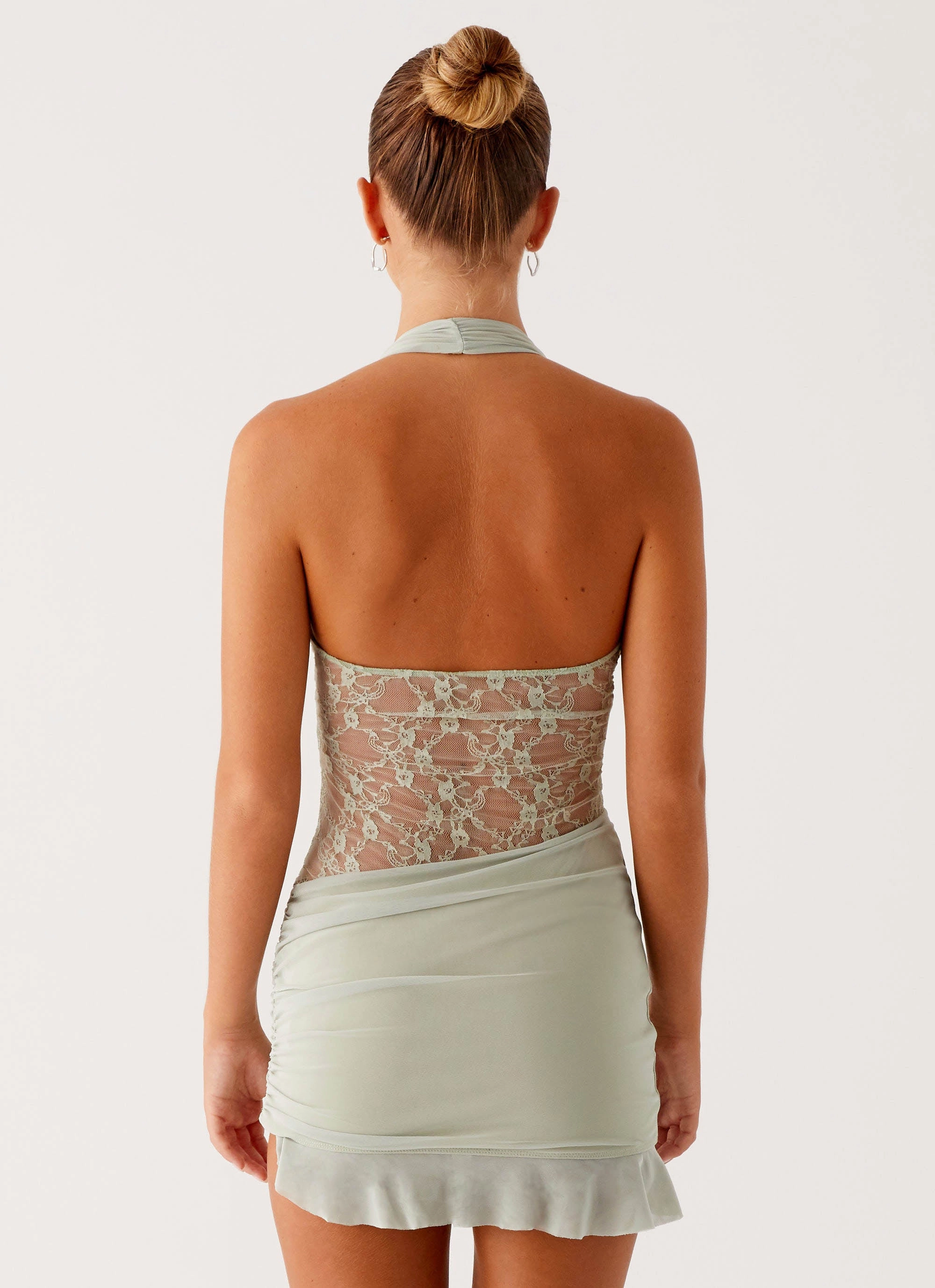 Shared Glow Romantic Mood Tate Mesh Mini Dress - Sage