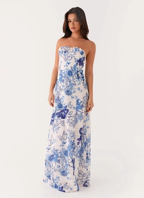 Tayla Linen Maxi Dress - Serene Sky Floral Stylish Design