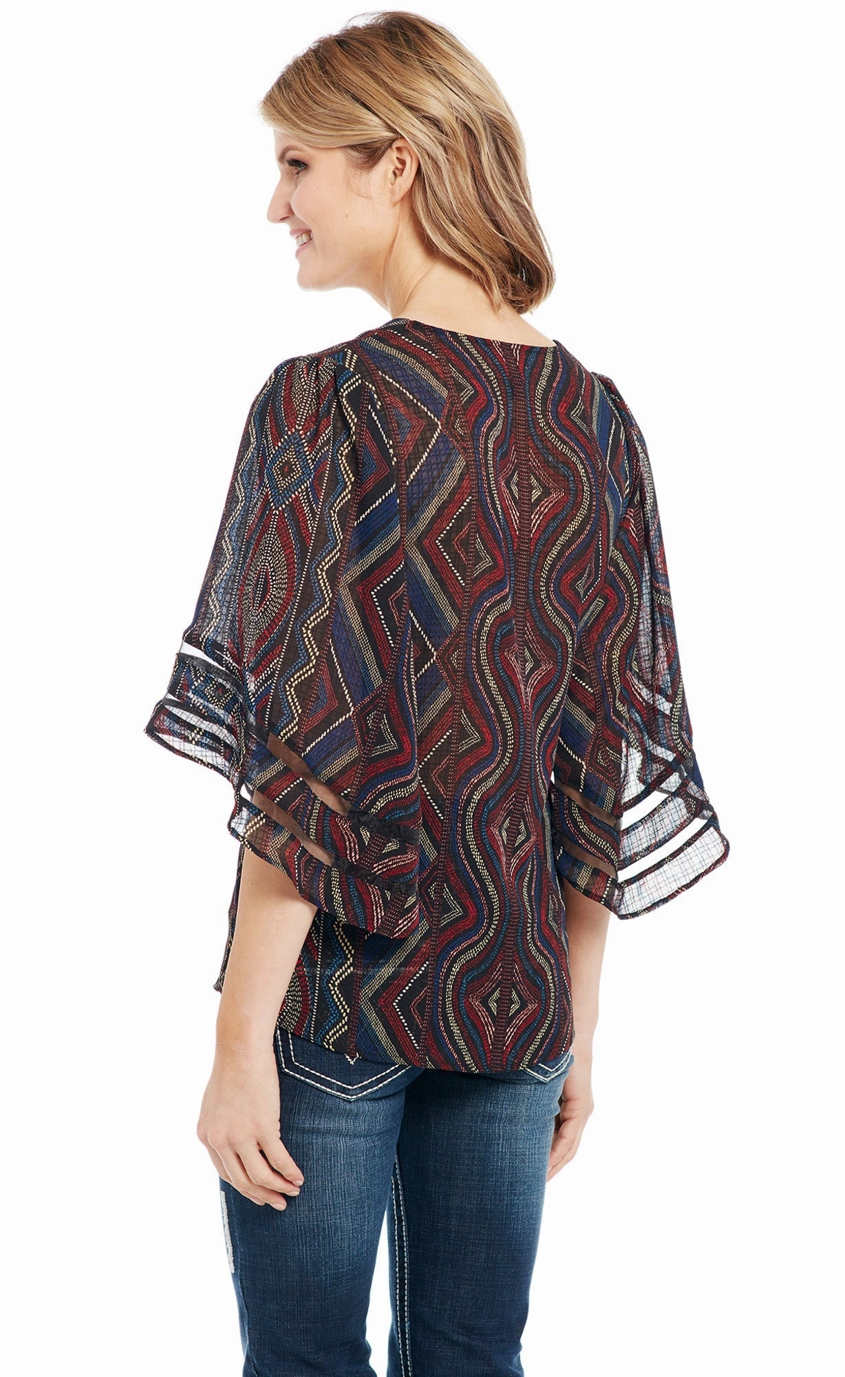 Cowgirl Up Womens Multi-Color Polyester Geometric V-Neck Tunic S/S Festive Look Easy Care Material