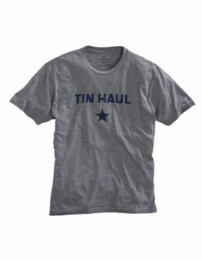 Tin Haul Mens Heather Grey Cotton Blend Star with Lines S/S T-Shirt Lightweight Material Minimalist Design