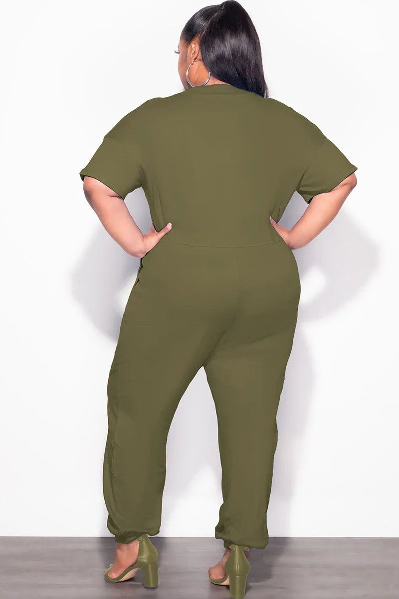 Final Sale Plus Size Harem Jumpsuit in Olive Clean Fit