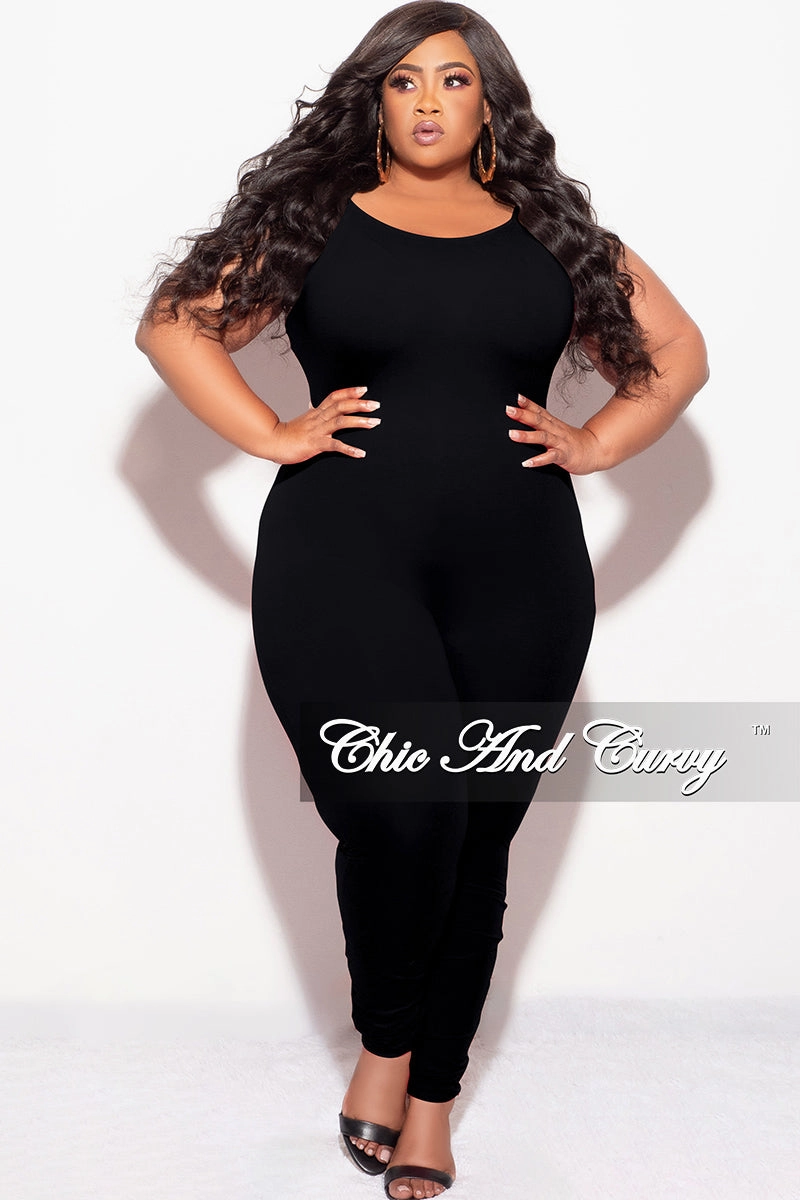 Final Sale Plus Size Spaghetti Strap Catsuit Unitard in Black Smart Layer