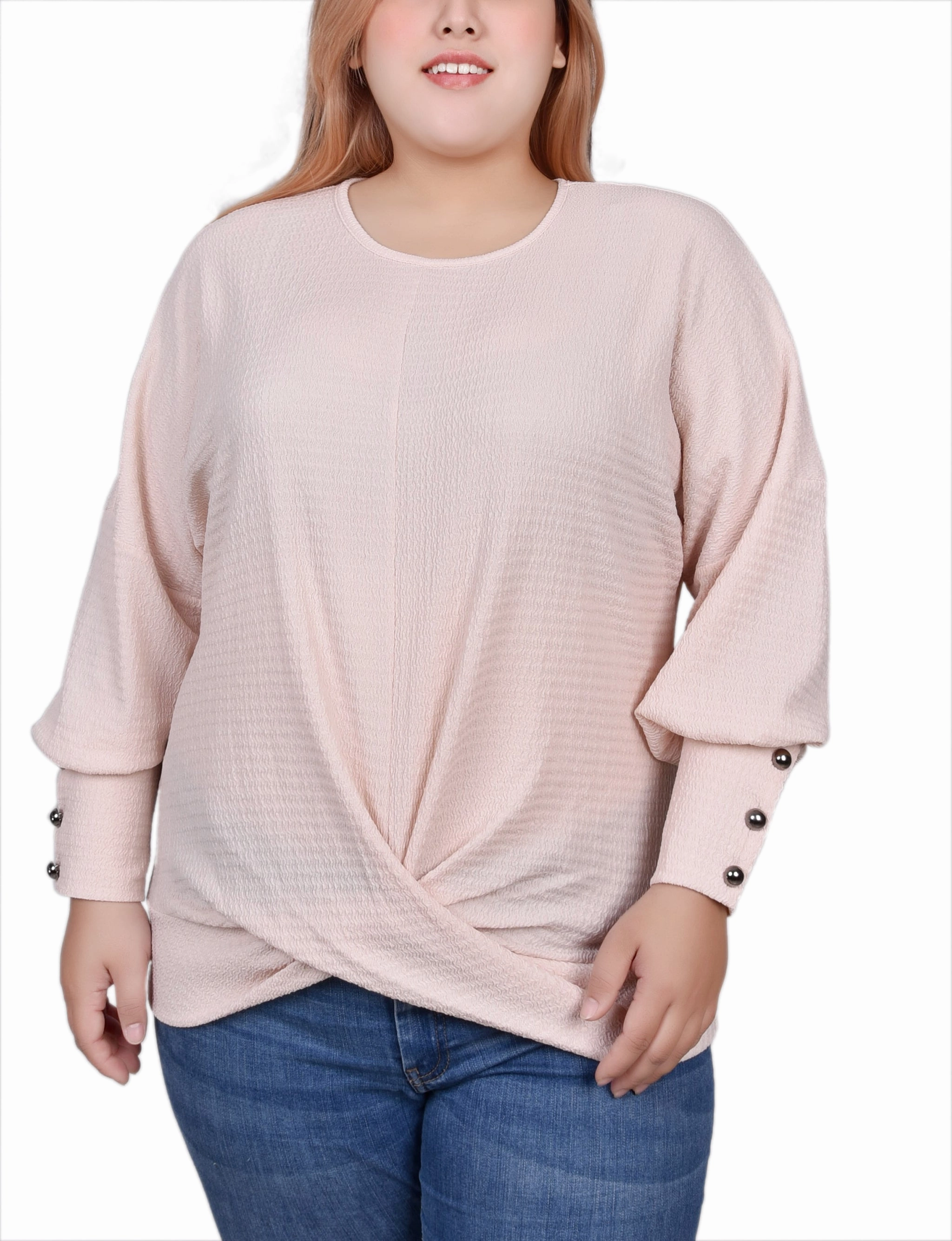 Cool and Breezy Plus Size Long Sleeve Textured Knit Top