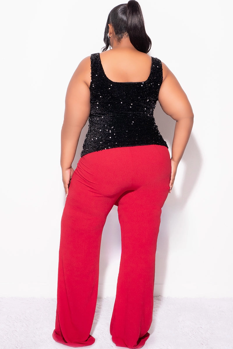 Final Sale Plus Sleeveless Sequin Size Top in Black Weighted Hem Friction Resistant Edges