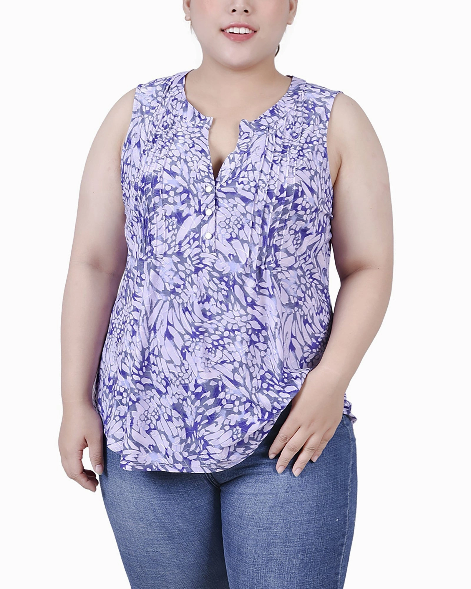 FrictionReducing Plus Size Sleeveless Jacquard Y Neck Top