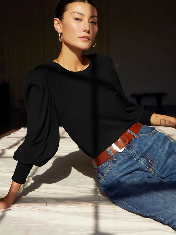 MultiPanelConstruction Nation LTD Loren Smocked Peasant Tee - Black