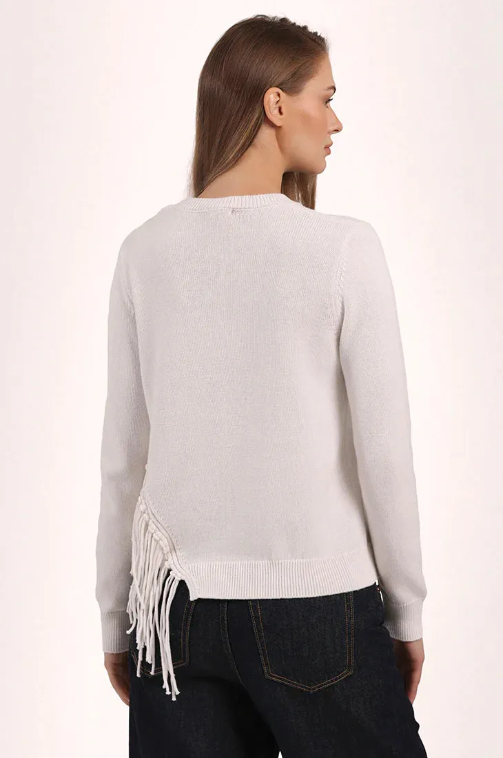 Minimalist Design Minnie Rose Cotton Cashmere Fringe Trim Crew Neck