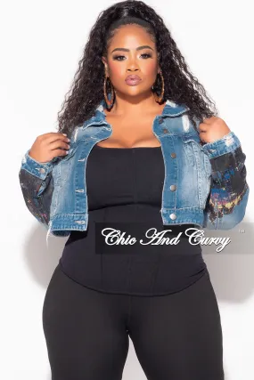 Final Sale Plus Size Denim Jacket with Hollywood Graphic Back Dynamic Flex Panels