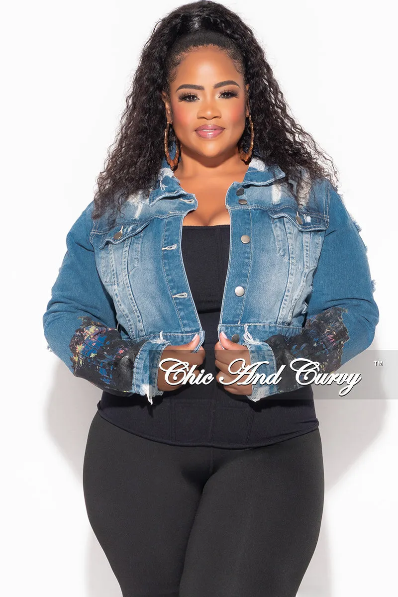 Final Sale Plus Size Denim Jacket with Hollywood Graphic Back No Fuss