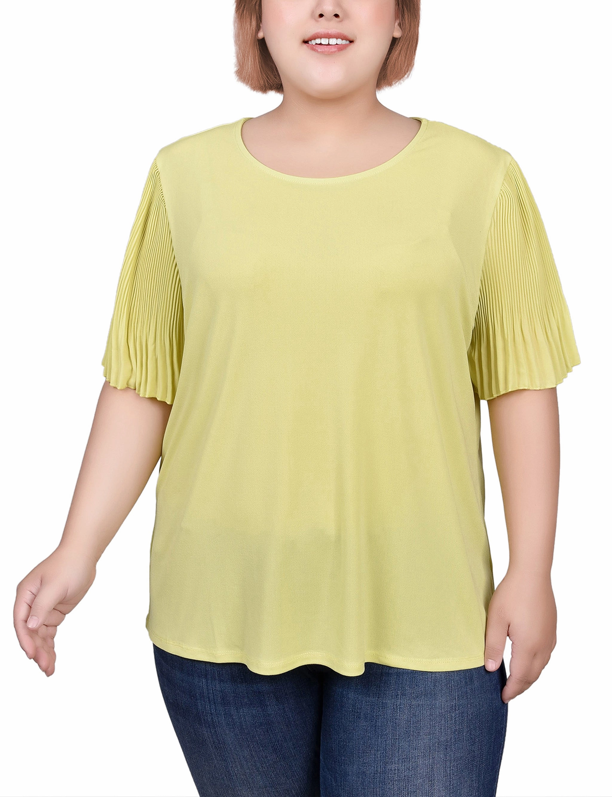 Plus Size Pleated-Sleeve Top All Day Comfort Temperature control