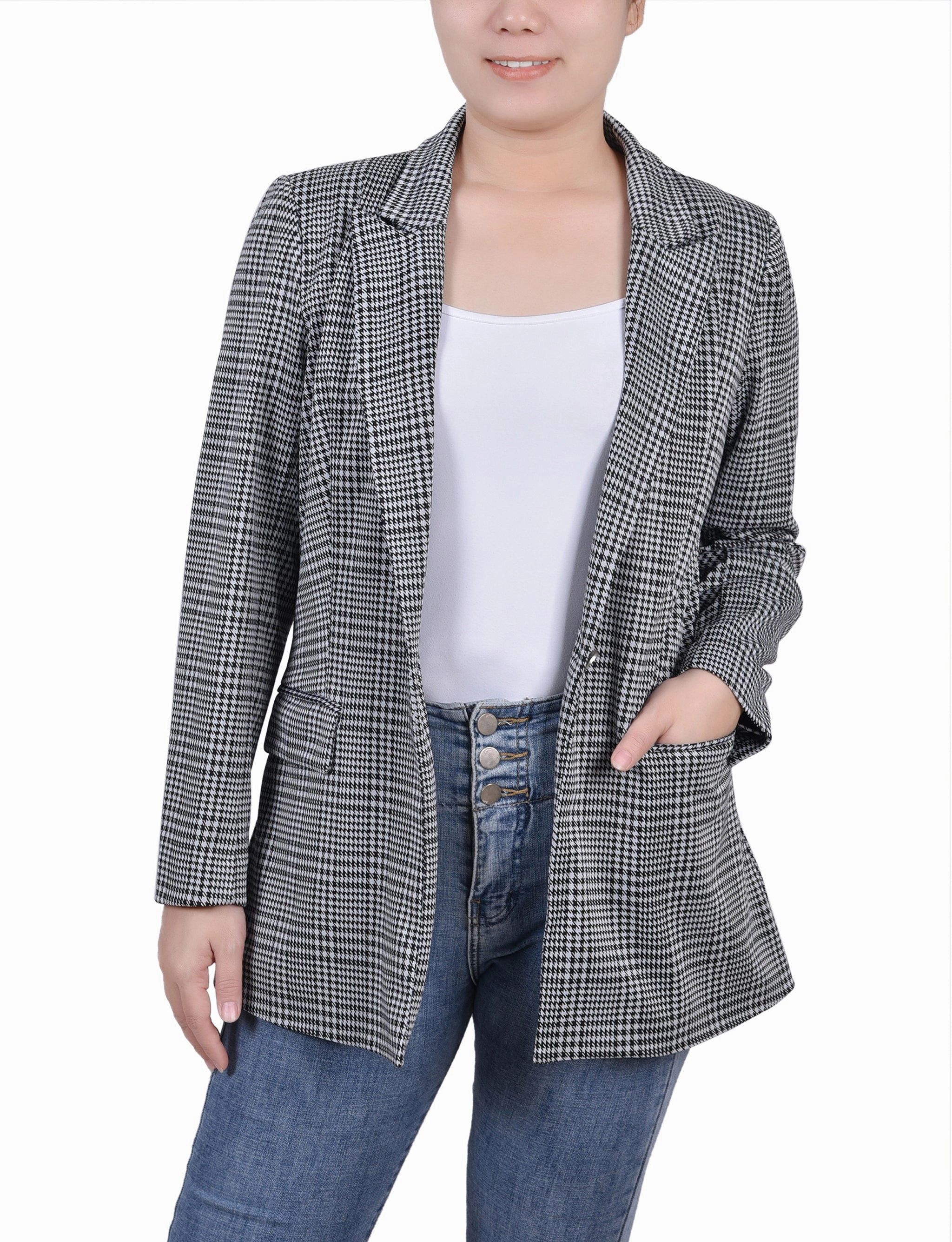 Long Sleeve Ponte Jacket FadeResistant Treatment AntiPill Texture