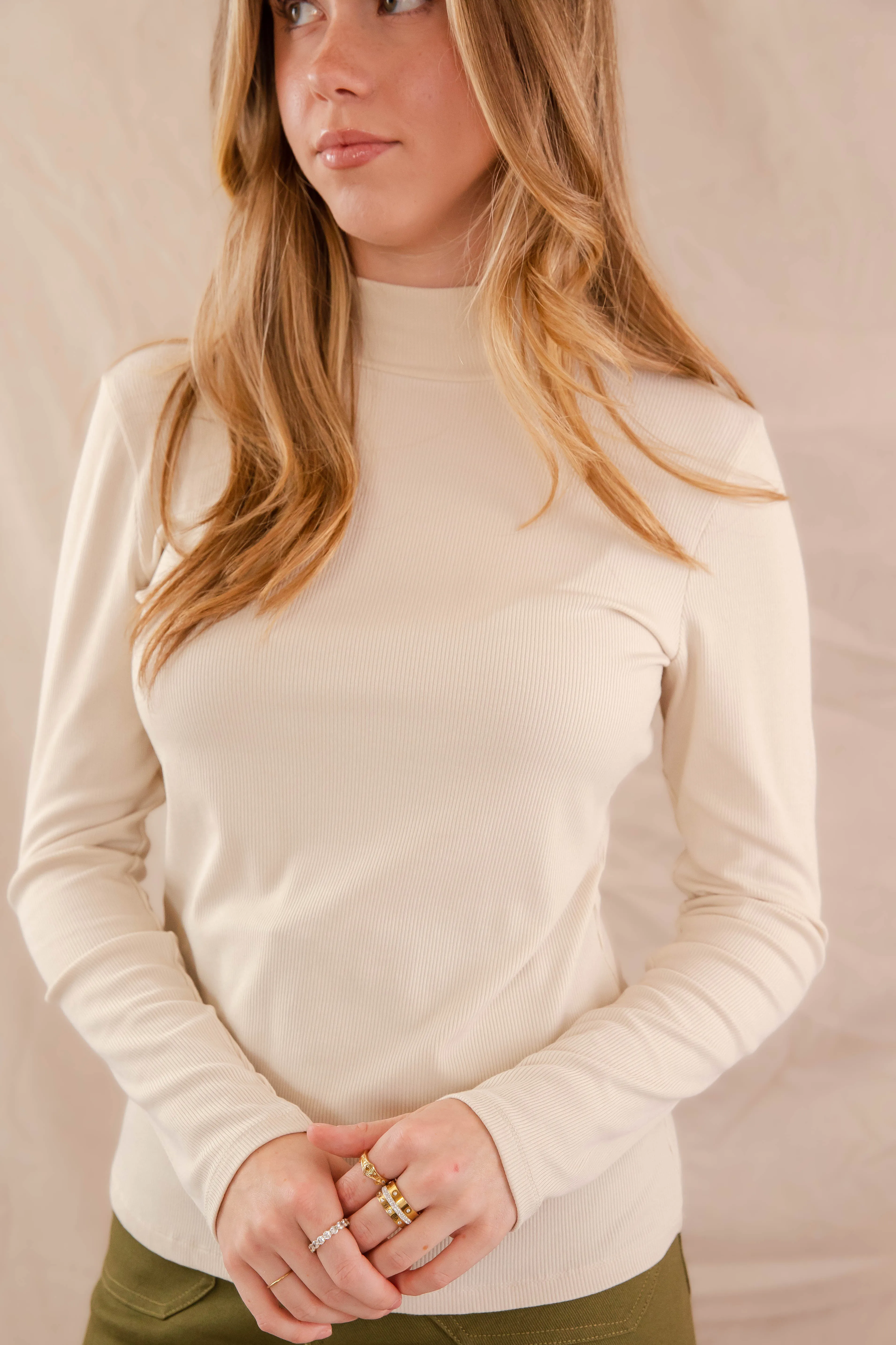 LayeredCollar There She Goes Again Ribbed Top-Oatmeal