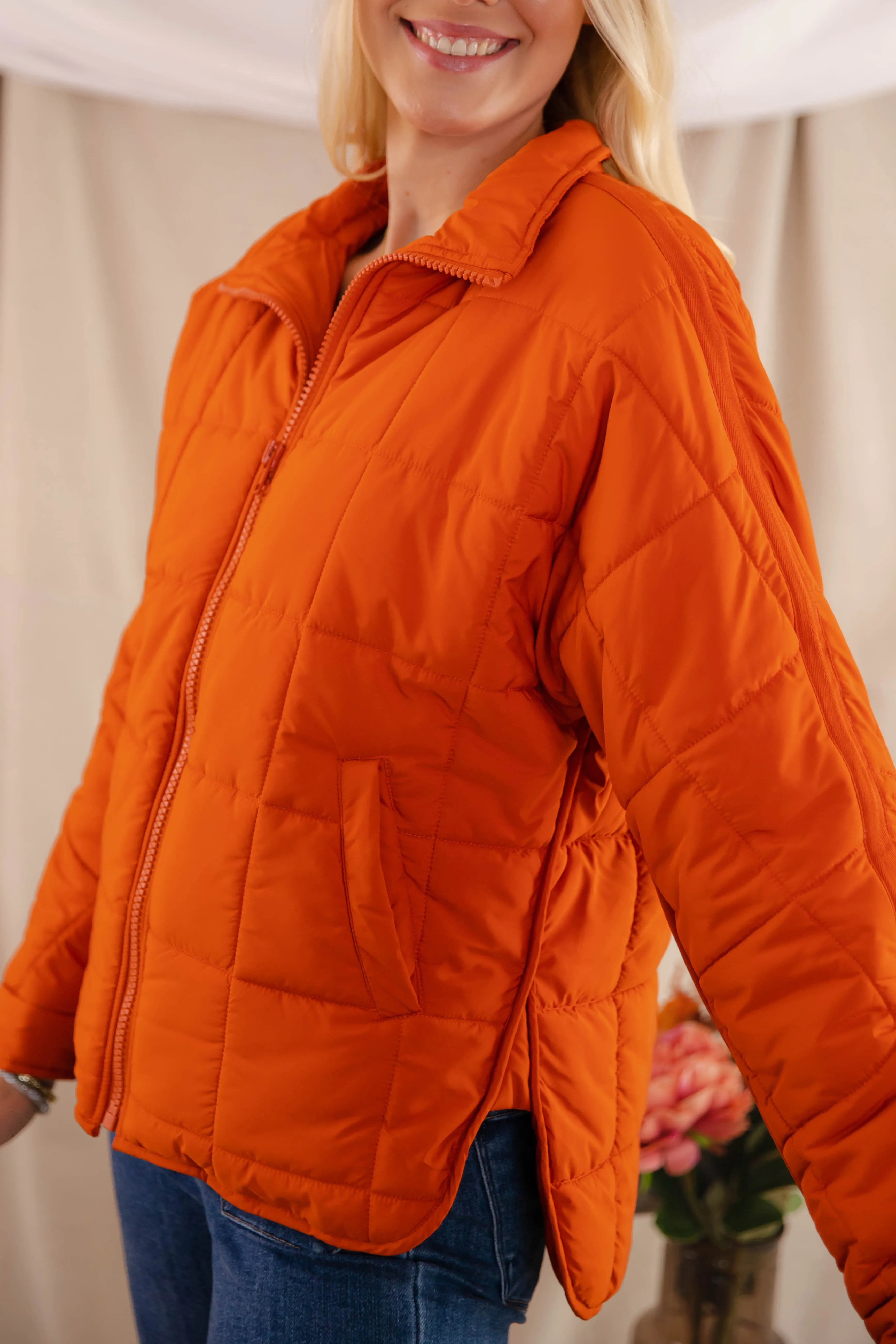 Don't Hesitate Puffer Jacket-Rust OdorResistant Technology OversizedSilhouette
