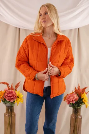 Don't Hesitate Puffer Jacket-Rust Hybrid Fabric Blend Low Profile Waistband Integration