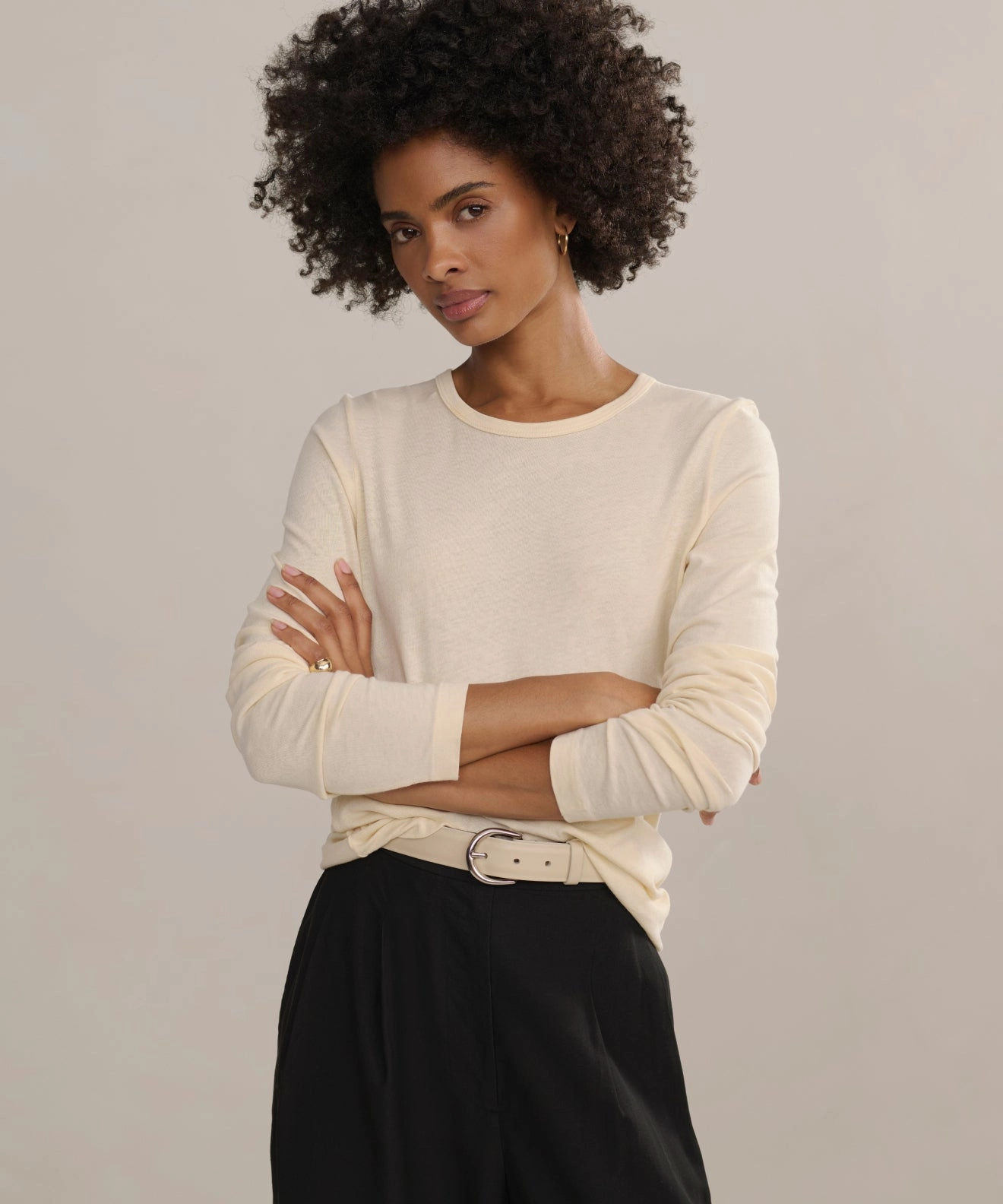 Elasticized Waistband Casual Wear Long-Sleeve Slim Tee