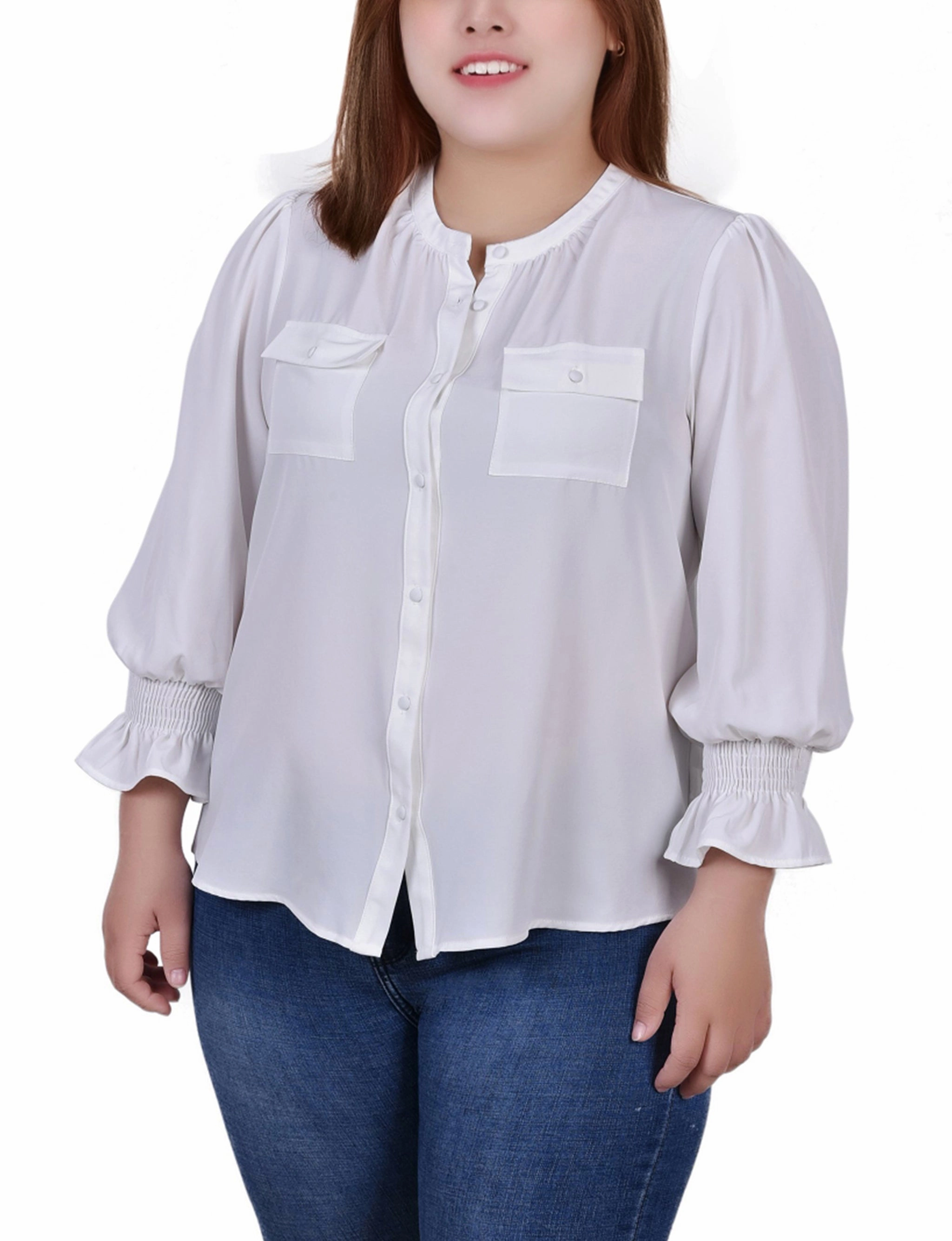SnagProof AllDayComfort Plus Size Long Sleeve Y Neck Blouse