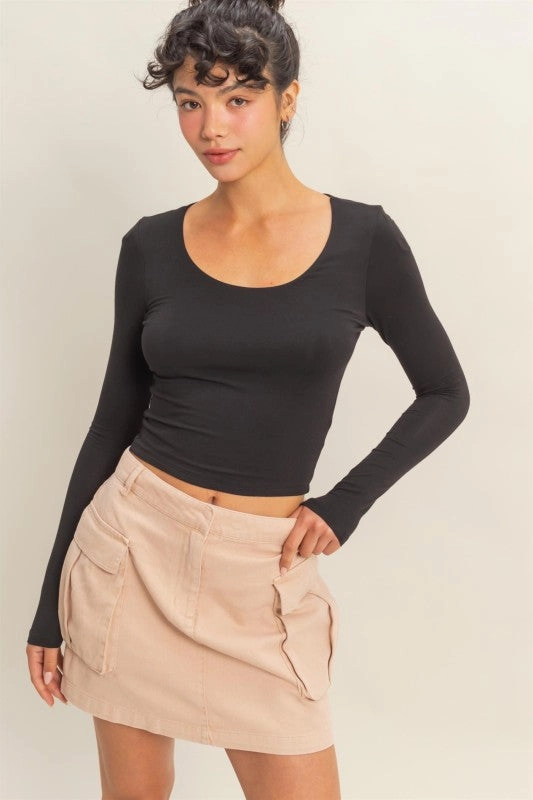 Everyday Jacket Eco friendly materials Jenna Scoop Neck Long Sleeve Crop Top