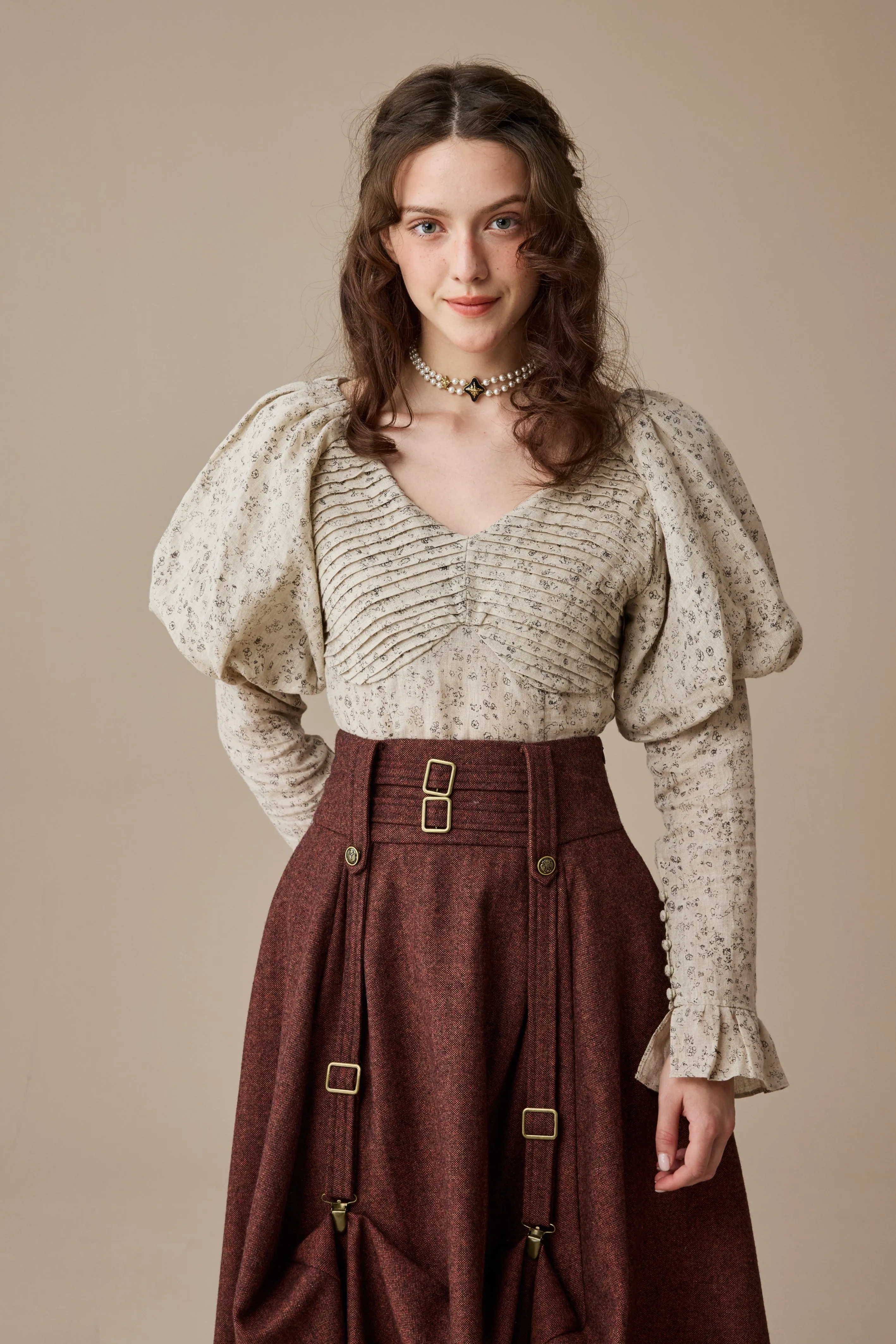 Sonia 33 |pintucked linen blouse NonChafe Lining SeamlessKnitConstruction