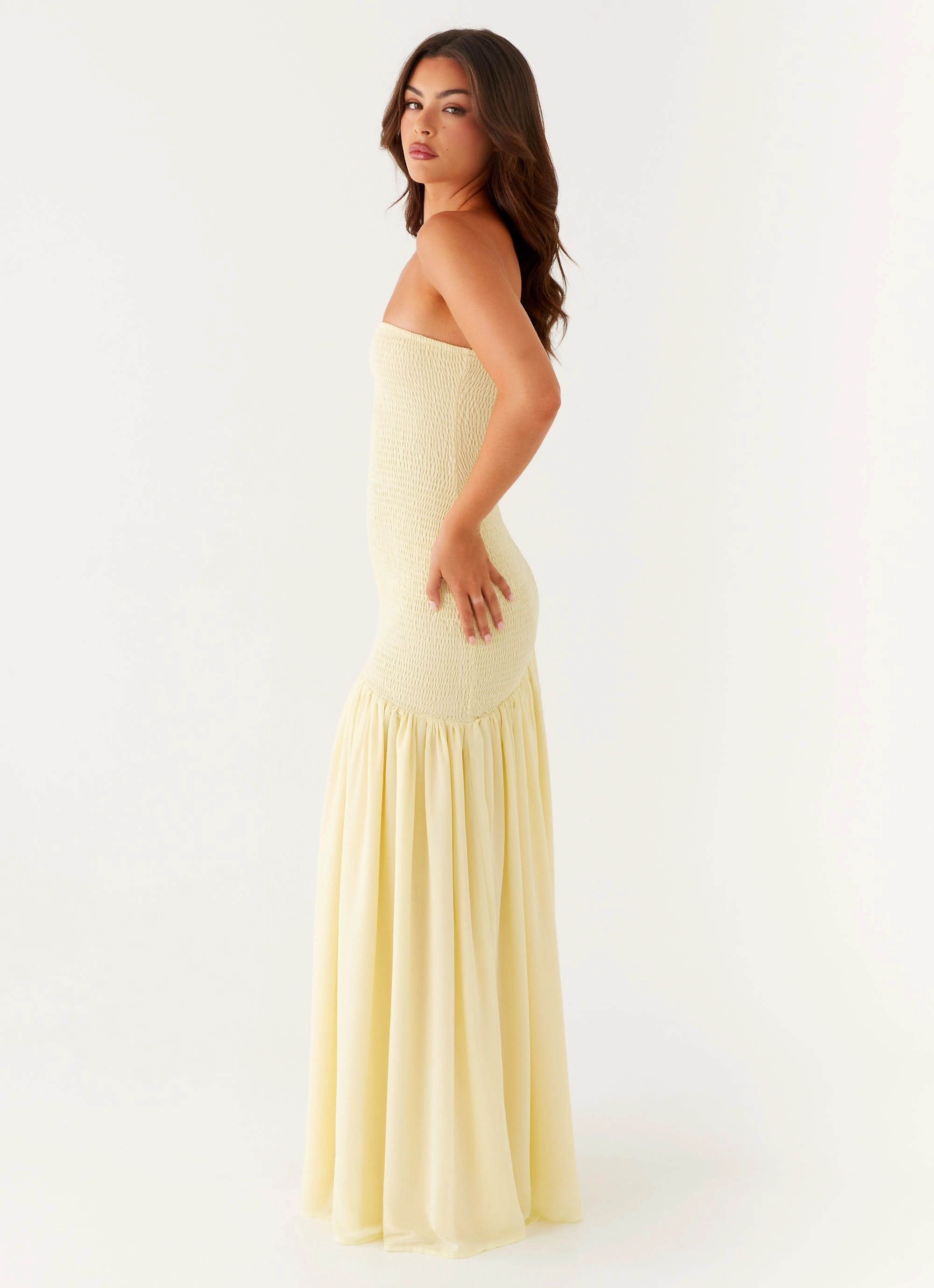 Royce Maxi Dress - Yellow Light Fabrication Pleat-Front