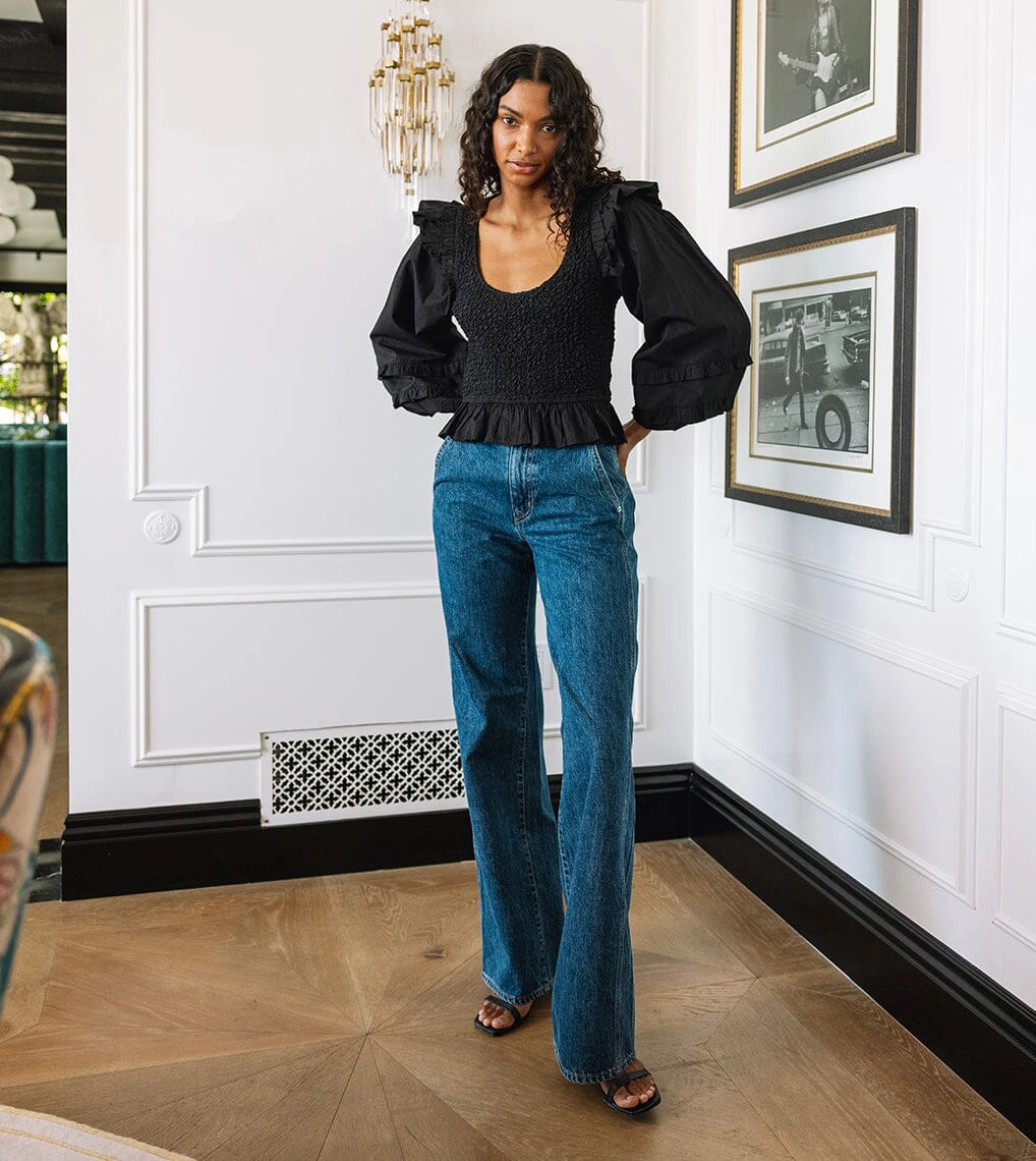 Tencel Blend Fabric Double Chest Pocket Veronika Blouse | Black