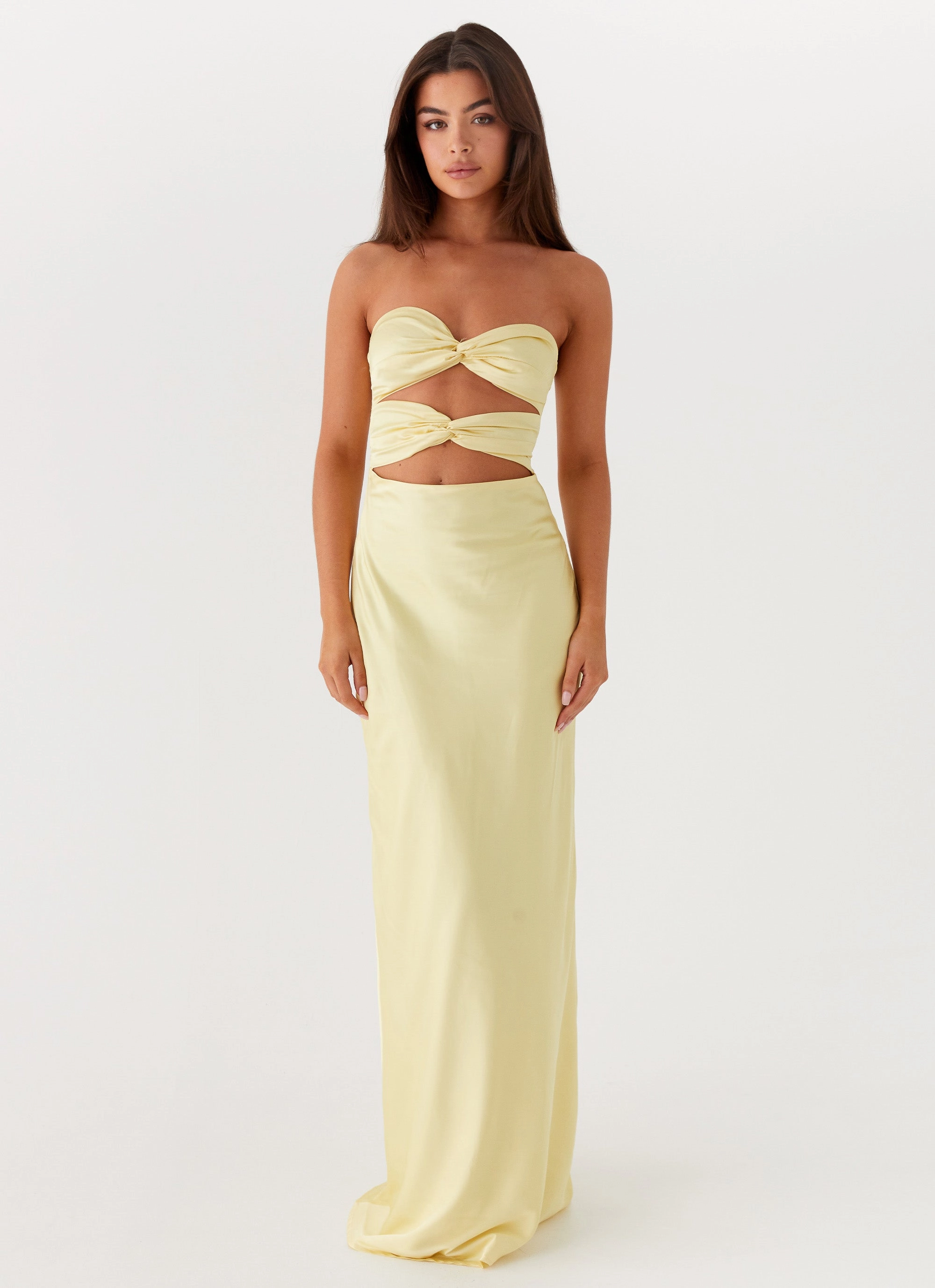 Tianna Strapless Maxi Dress - Yellow Art Inspired Sleek Layer