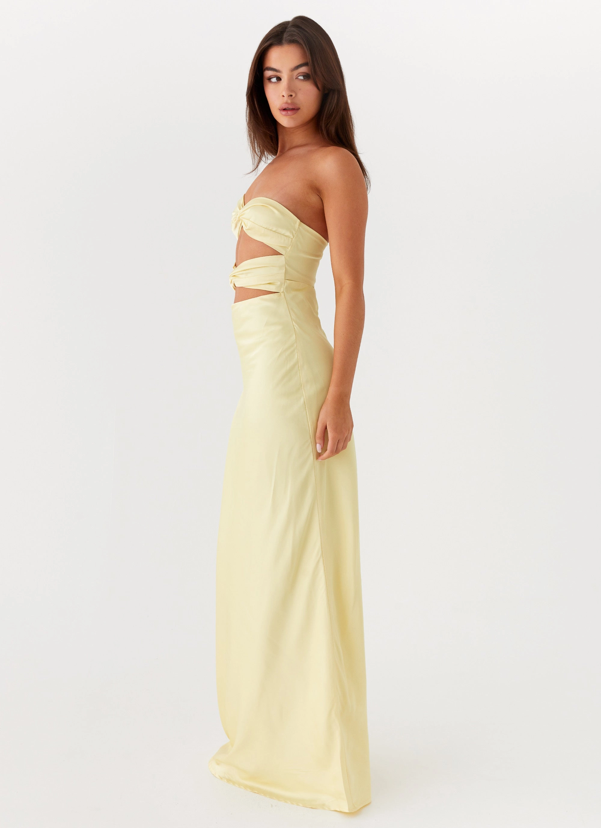 Tianna Strapless Maxi Dress - Yellow Tulle-Overlay Contemporary Wear