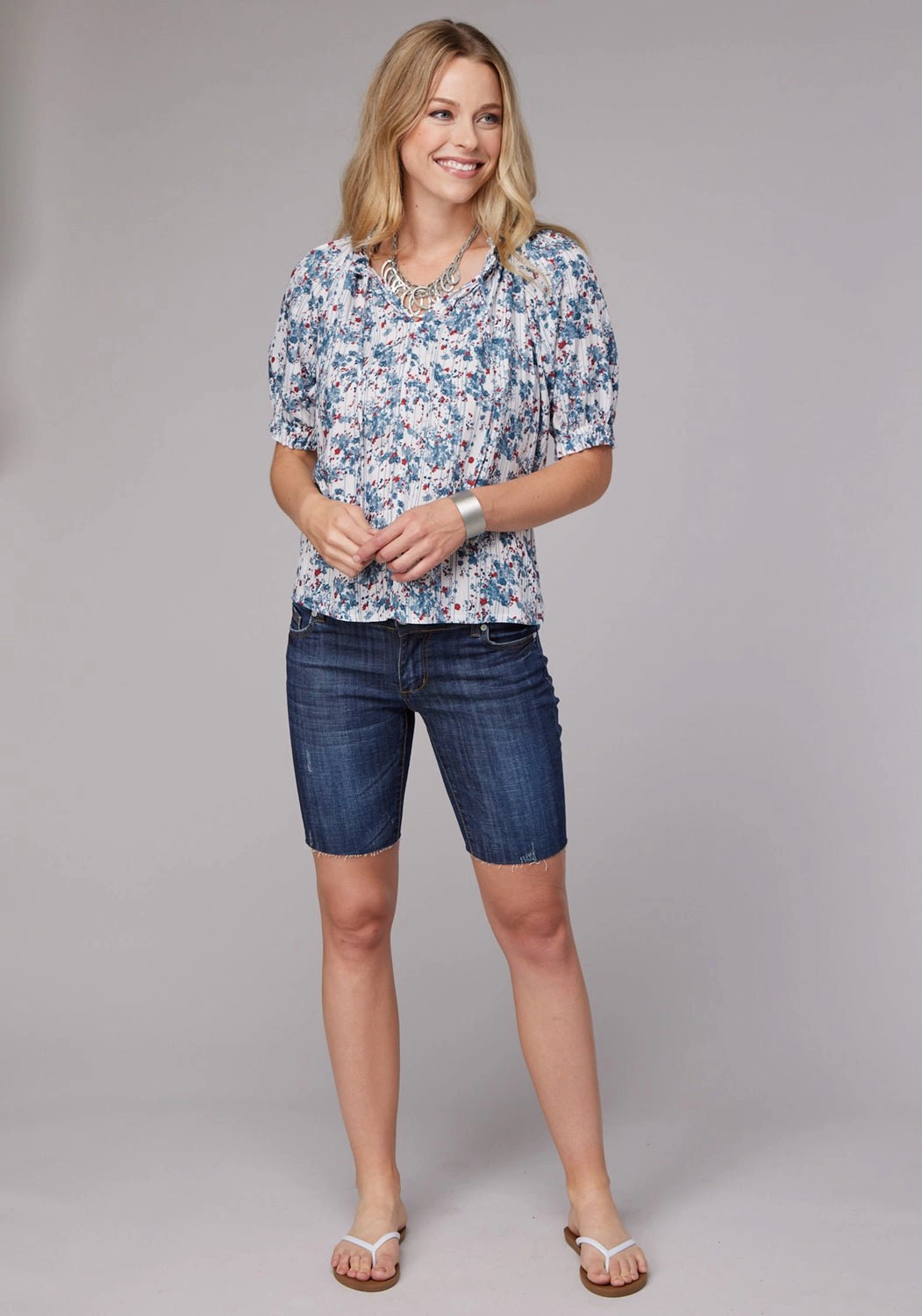 Roper Womens 2074 Ditzy Floral White 100% Rayon S/S Blouse hypoallergenic