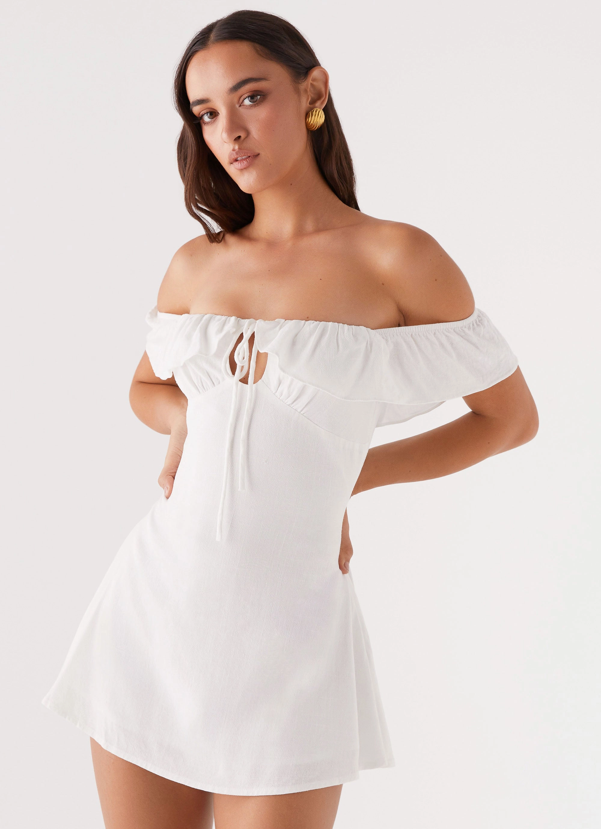 Texas Sun Linen Mini Dress - White Multipurpose Year Rounder