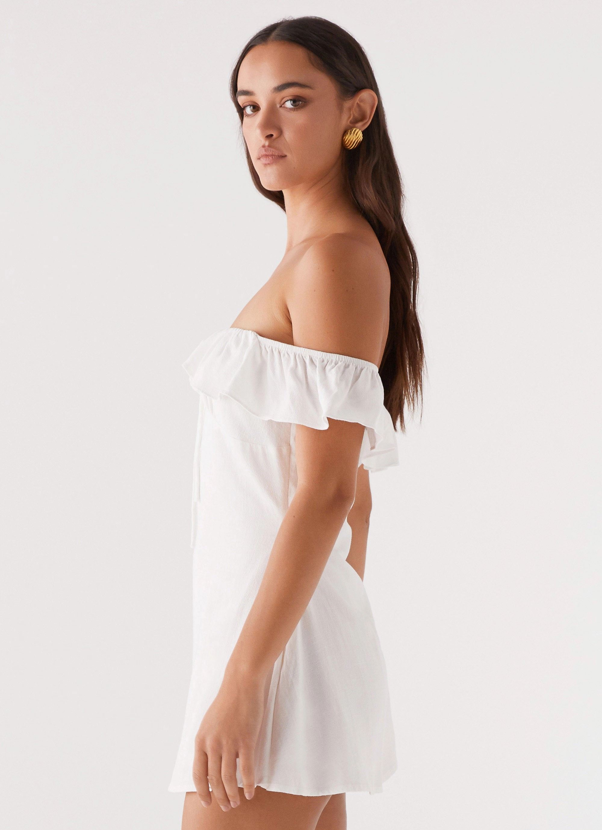 Bow-Detail Wrap-Style Texas Sun Linen Mini Dress - White