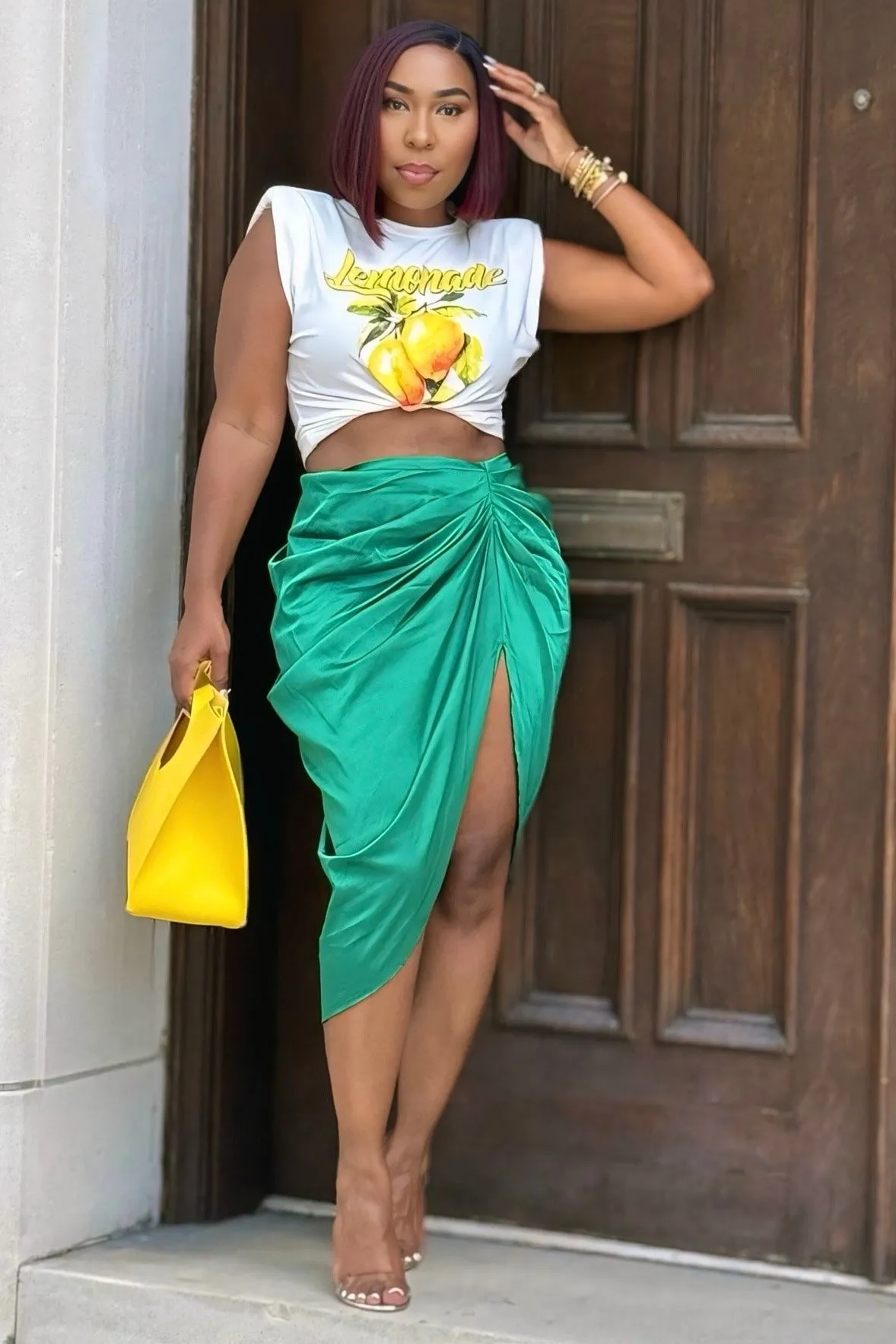 Laura Bustle Butt High Slit Midi Skirt-Green Street Inspired