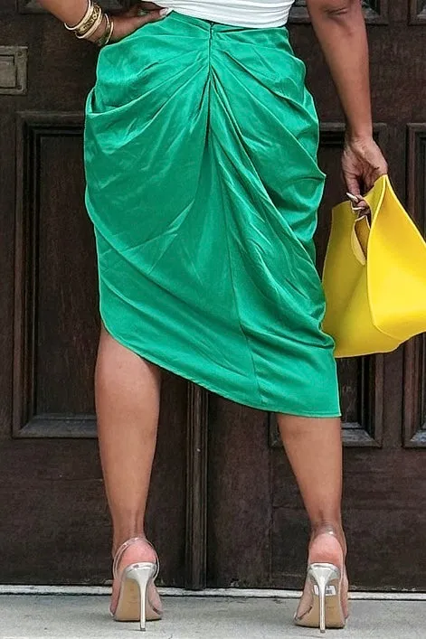 Laura Bustle Butt High Slit Midi Skirt-Green Abrasion Proof Reinforcements Flat Lock Stitching