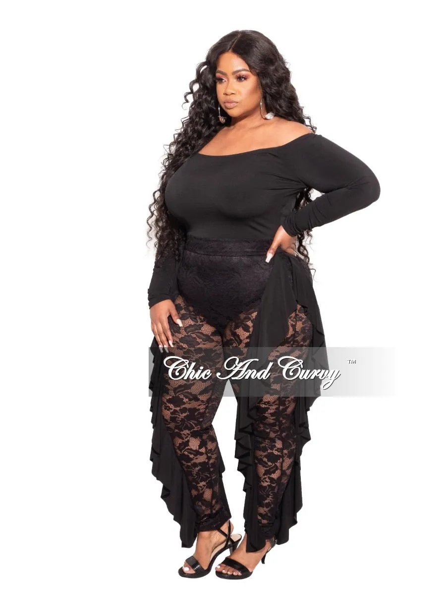 Premium Look Core Cut Final Sale Plus Size Long Sleeve Off The Shoulder Jumpsuit in Black Lace