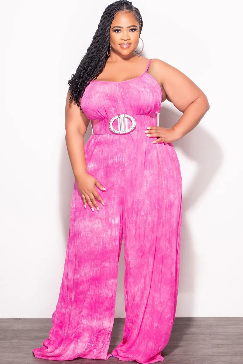 Minimal Stretch Fit Final Sale Plus Size Jumpsuit with Soft Crepe Fabric in Pink