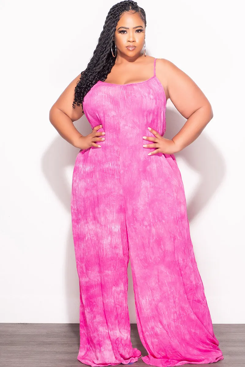 Final Sale Plus Size Jumpsuit with Soft Crepe Fabric in Pink LightweightConstruction Clean Lines