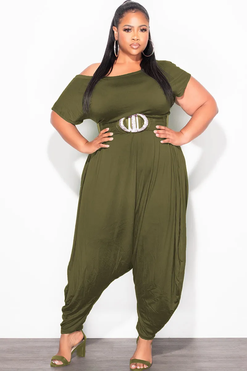 Active Performance Final Sale Plus Size Harem Jumpsuit in Olive Green