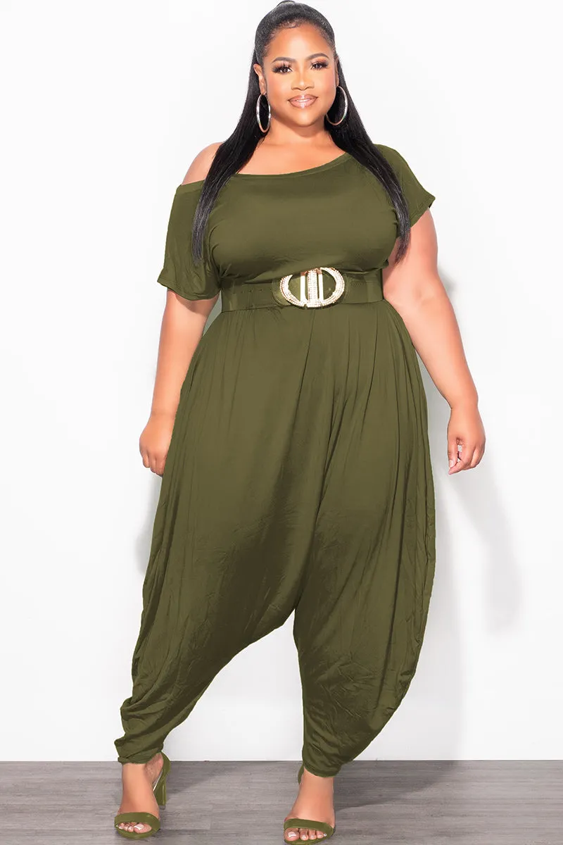 Classic Fit Final Sale Plus Size Harem Jumpsuit in Olive Green