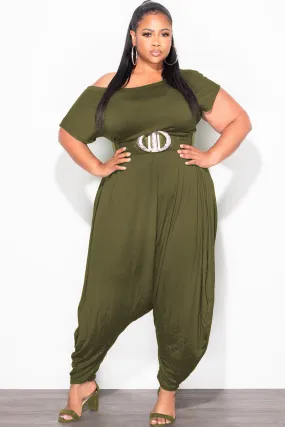 Active Performance Final Sale Plus Size Harem Jumpsuit in Olive Green