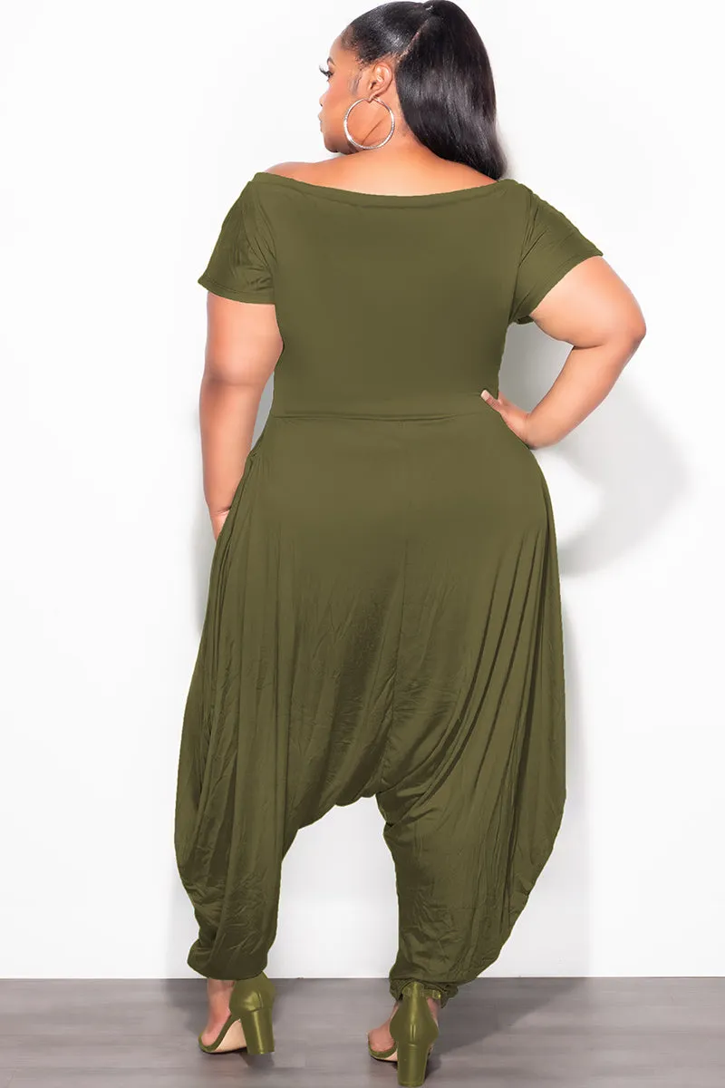 ComfortWaistband Final Sale Plus Size Harem Jumpsuit in Olive Green