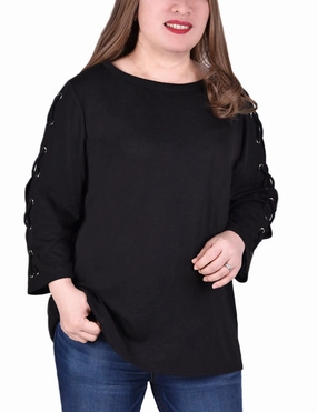 Soft Touch Feel Modern Silhouette Plus Size Laced Sleeve Top