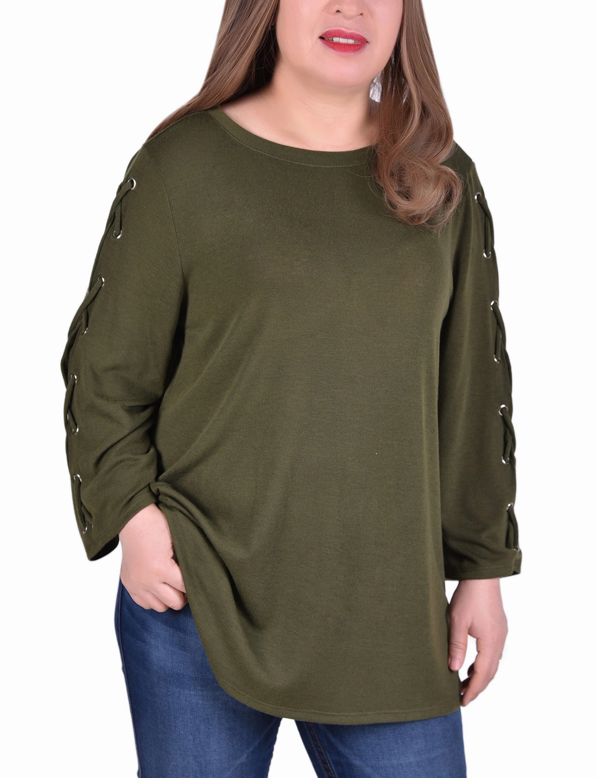 Plus Size Laced Sleeve Top RollUpSleeves