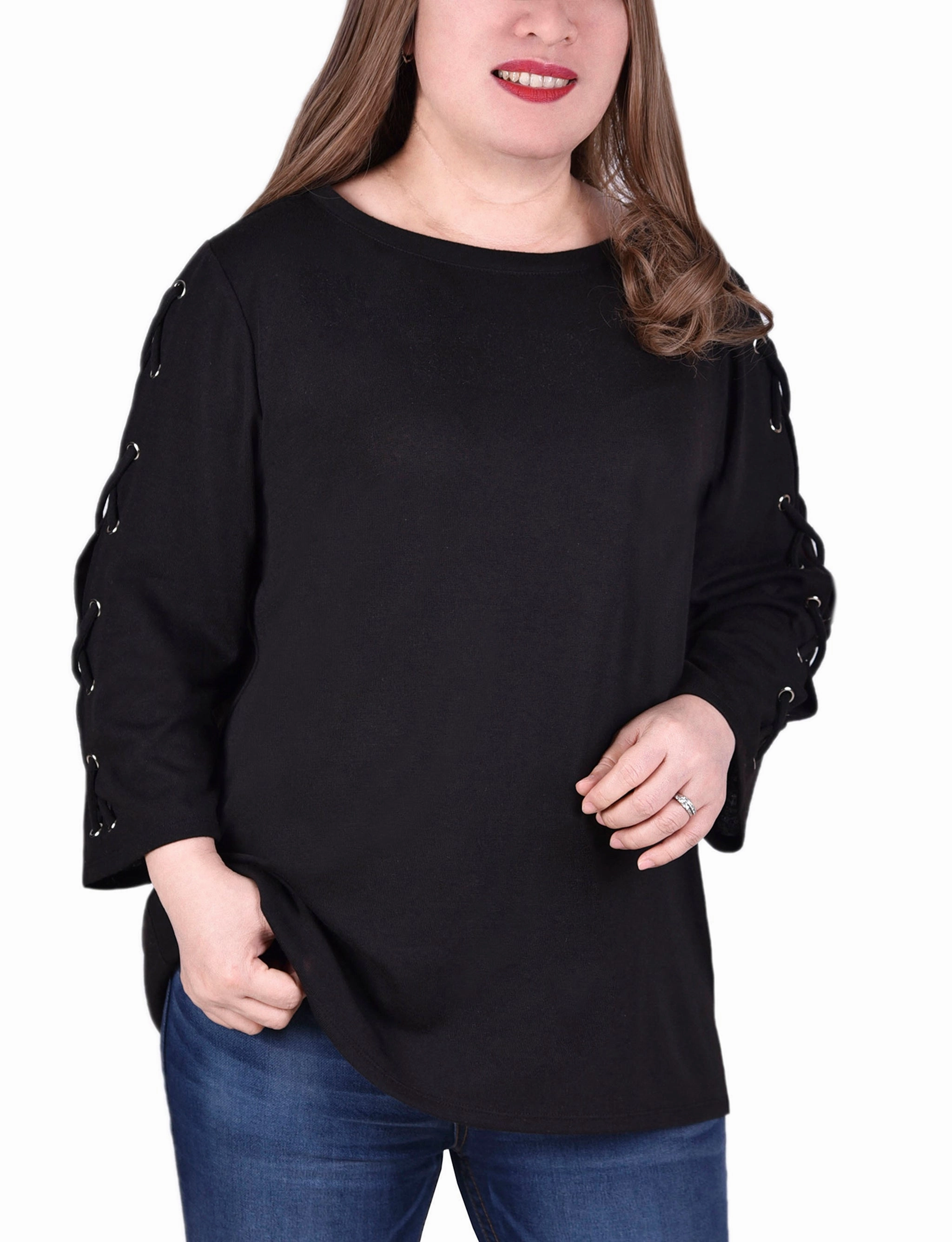 Ergonomic Pattern Design Plus Size Laced Sleeve Top