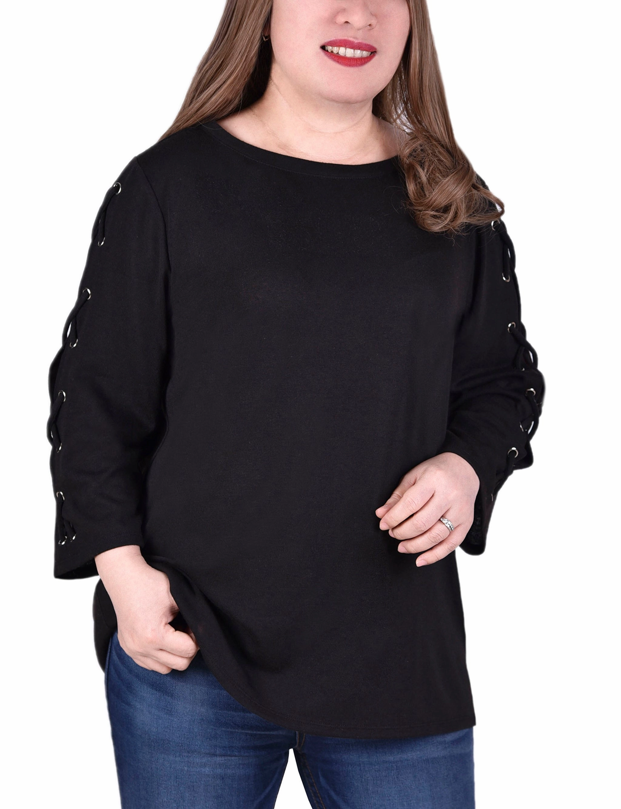 SoftKnit BondedShoulder Plus Size Laced Sleeve Top