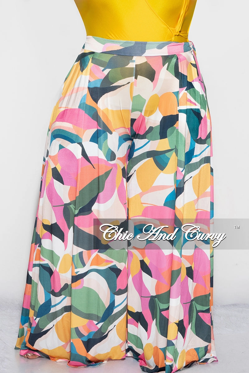 Final Sale Plus Size Palazzo Pants in Multi Color Design Print Smooth zipper closure