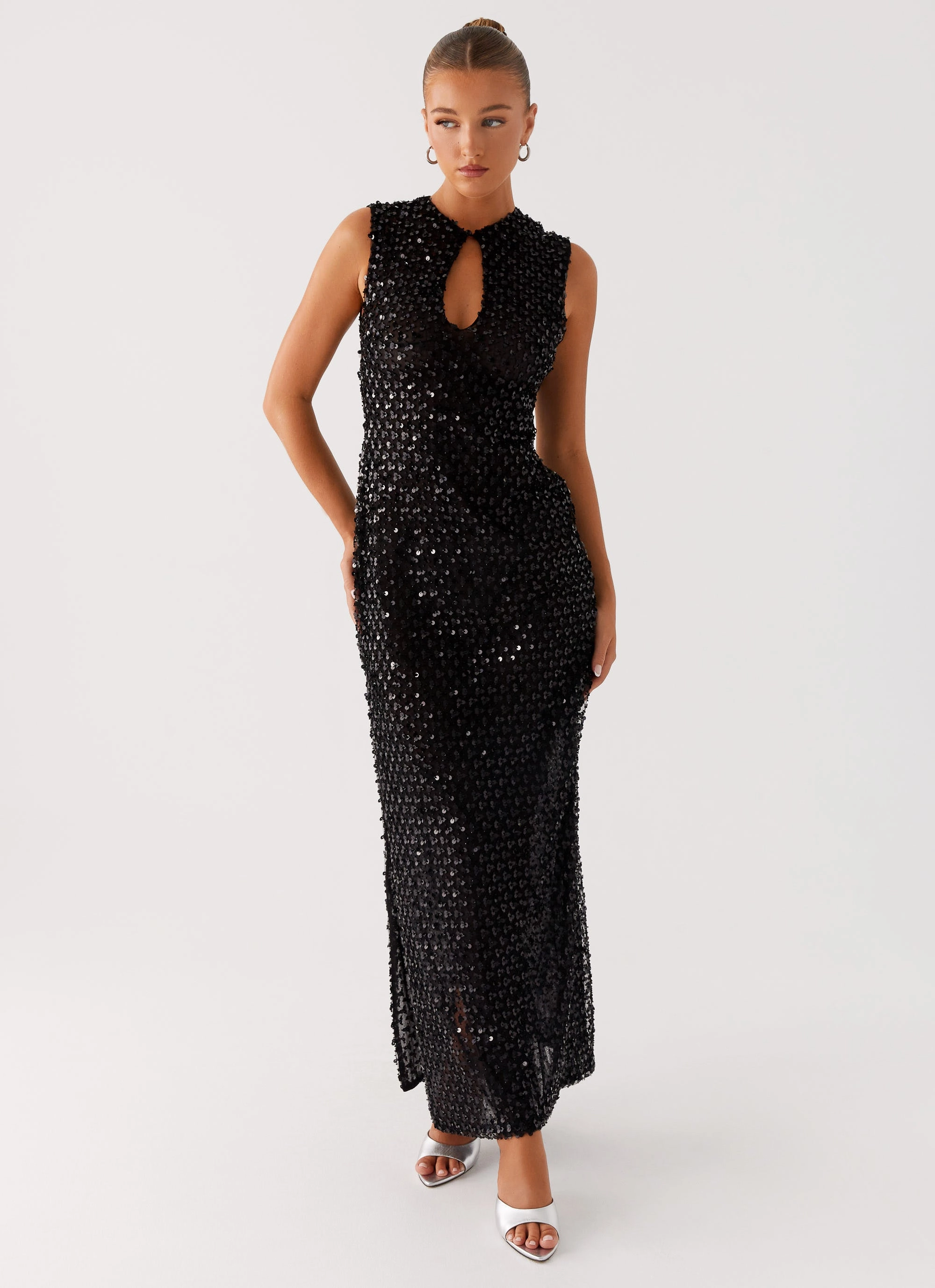 Kore Sequin Maxi Dress - Black Sleek Presence Work Vibes