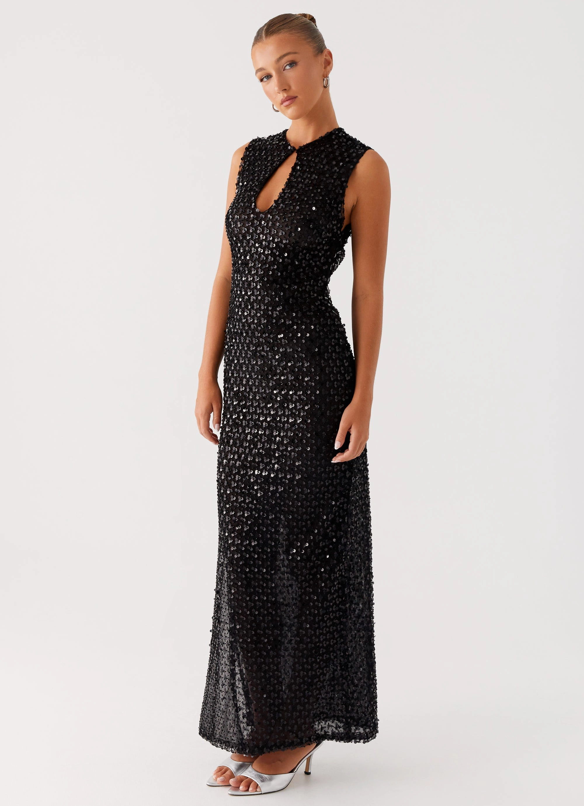 Kore Sequin Maxi Dress - Black Pink Glow