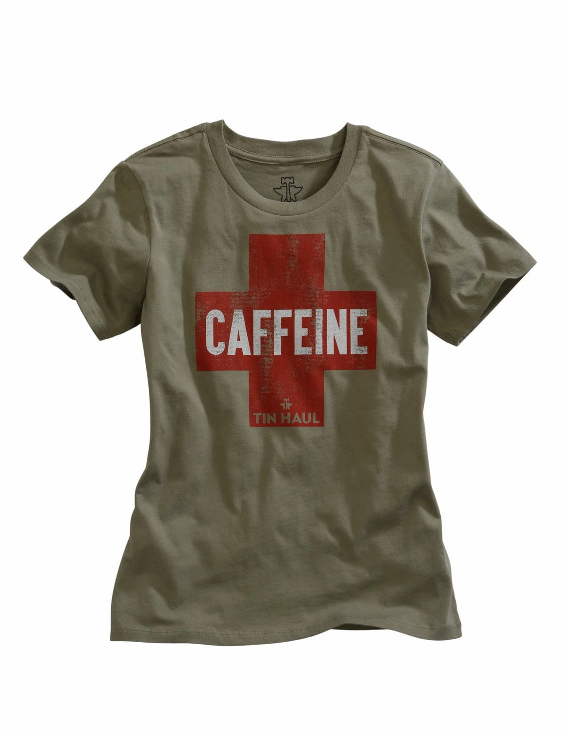 Checkered Style Twill Weave Tin Haul Womens Grey 100% Cotton Need Caffeine S/S T-Shirt