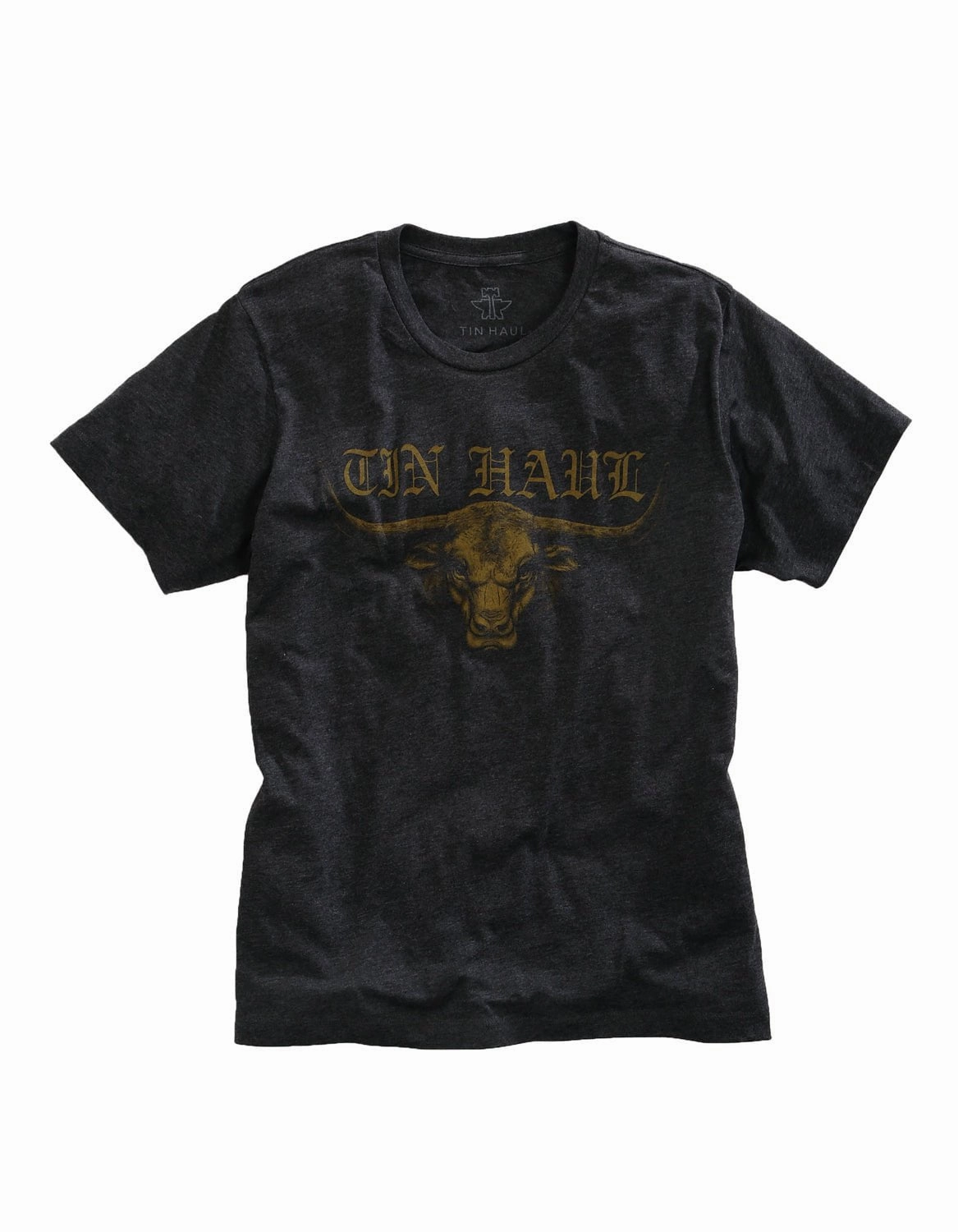 Tin Haul Mens Black 100% Cotton Bull Staring S/S T-Shirt Patterned Texture Odor Control Technology